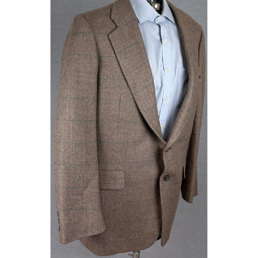 Hickey Freeman Boardroom Glen Plaid Wool Silk Blazer Brown 44R Sport‎ Coat